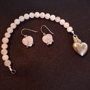 Rose Quarts w Sterling Silver Bracelet and Earrings